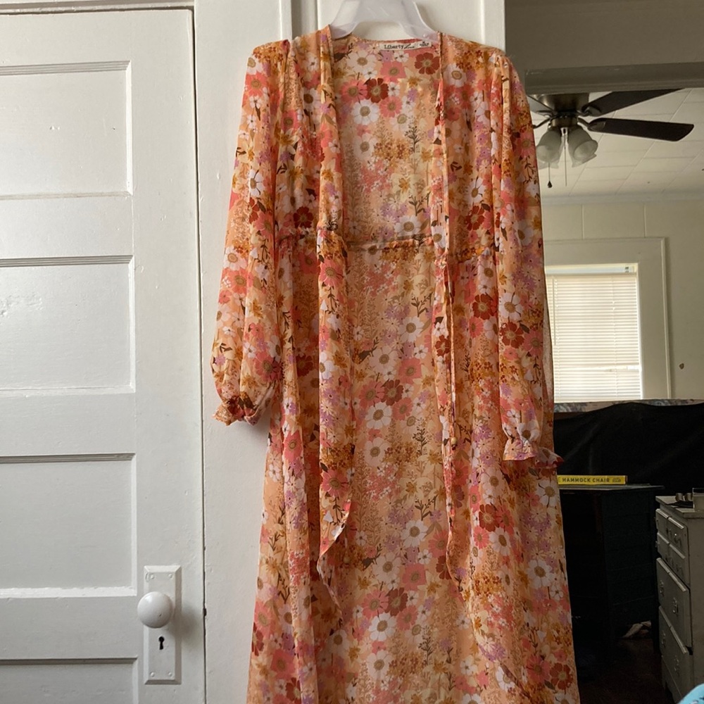 Cute orange flower cover up dress